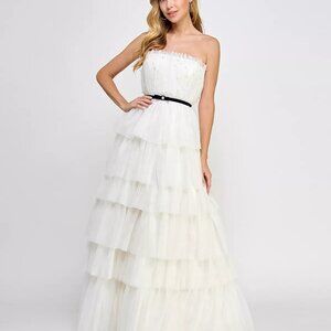 SAY YES Juniors' Tulle & Faux Pearl Tiered Ball Gown White